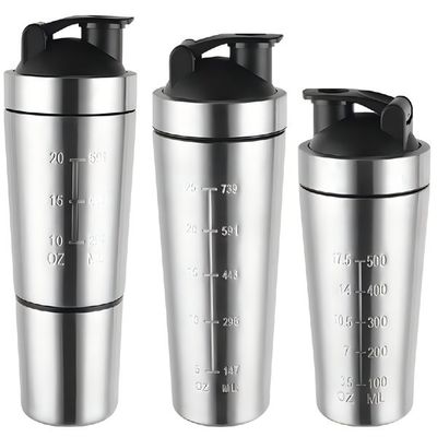 Αγορά 500/750ML Εύκολο να μεταφέρετε Ασημένιο Προσαρμοσμένο Χάλυβα Ατσάλι Protein Shaker Φιάλο Χάλυβα Ατσάλι Gym Shaker Με Μείγμα μπάλα Ελεύθερο BPA ευρύ στόμα online manufacture