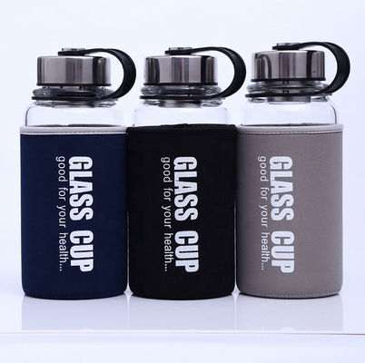 Αγορά 850 ml/1000 ml Μεγάλο μέγεθος γυάλινα μπουκάλια αθλητικών αθλημάτων ανθεκτικά με υψηλό βροσιλικικό αδιάσπαστο γυάλινο μπουκάλι νερού 1 λίτρο με μανίκι νάιλον ενάντια σε διαρροές και διαρροές online manufacture