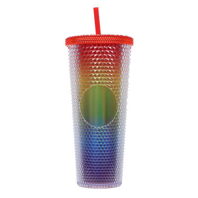 Αγορά Σφραγισμένο Tumbler με άχυρο Tumblers με κάλυμμα και καλαμάκια Ροζ Tumbler με άχυρο Textured Cup BPA-Free Double-Wall πλαστικό Tumblers για παγωμένο καφέ κρύα ποτά ή νερό 24 Oz online manufacture