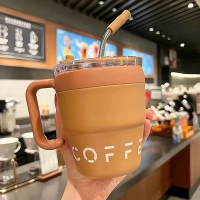 Αγορά Διπλό τοίχωμα από ανοξείδωτο χάλυβα Tumbler με λαβή και καπάκια από άχυρο 16 Oz Vakuum Travel Coffee Mug online manufacture