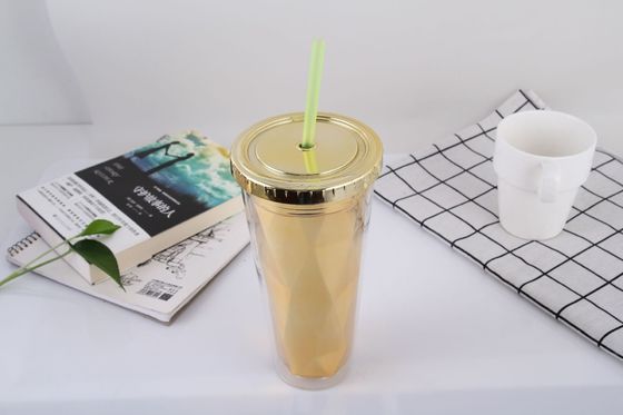 Αγορά 650ml Διπλό στρώμα ηλεκτροπληρωμένο πλαστικό φλιτζάνι από άχυρο καλοκαίρι με κάλυμμα Διαφανές φλιτζάνι νερού Δημιουργικό φλιτζάνι χυμού online manufacture