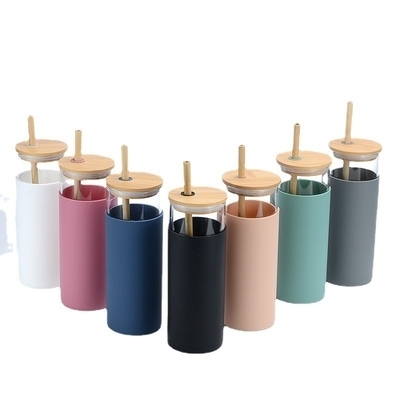 Αγορά Αντιστροφή 500ml Πλούσιο εξωτερικό ταξίδι γυάλινο μπουκάλι νερού με άχυρο μπαμπού κάλυμμα μπουκάλι νερού ελαφρύ για το σπίτι γραφείουπροσαρμοσμένο αποδεκτό διαδικτυακή κατασκευή