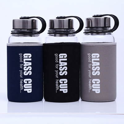 Αγορά 850 ml/1000 ml Μεγάλο μέγεθος γυάλινα μπουκάλια αθλητικών αθλημάτων ανθεκτικά με υψηλό βροσιλικικό αδιάσπαστο γυάλινο μπουκάλι νερού 1 λίτρο με μανίκι νάιλον ενάντια σε διαρροές και διαρροές διαδικτυακή κατασκευή