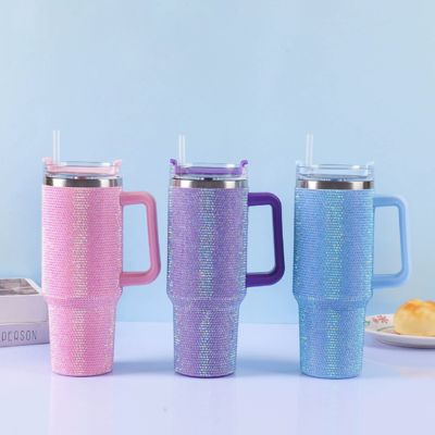 Αγορά Cross-border Large capacity Diamond-adorned Handle Mug Creative & Stylish Car Water Cup Customized Gem-encrusted Drinkware διαδικτυακή κατασκευή