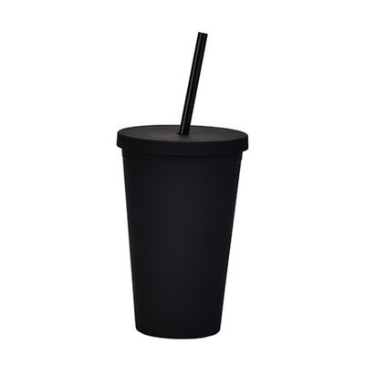 Ελαφρύ Custom Προσαρμοσμένο Μαύρο Ματ πλαστικό Boba Cup 16 Oz πλαστικό tumbler με κάλυμμα και άχυρο διπλή κατασκευή τοίχου 100% BPA δωρεάν