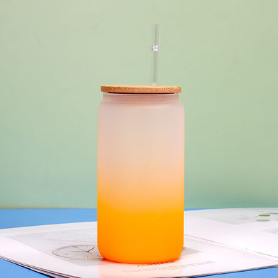 16oz Glitter Iridescent Glass Water Tumbler γυάλινο μπουκάλι με κάλυμμα από μπαμπού για παγωμένο καφέ