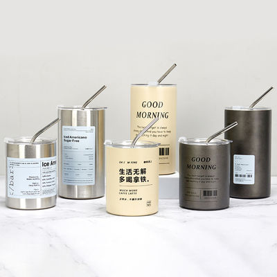 12oz Στερεές Κούπες Παγωμένο Καφέ Κουβαλάκι Ατσάλινο Θερμό Απομονωμένο Καφέ Κούπα Τσάι Κούπα Μπίρα Ποτό Κύπελλο Με Κεπάκι από Κάλαμο