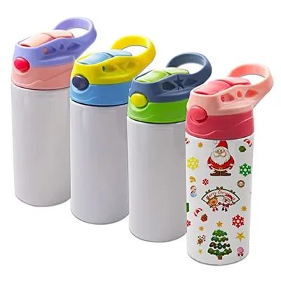 12oz Sublimation Blanks Sippy Cup Sublimation Tumblers για παιδιά Ατσάλι από ανοξείδωτο χάλυβα Απομονωμένο μπουκάλι νερού για βρέφη με στεγανό καπάκι από άχυρο και λαβή
