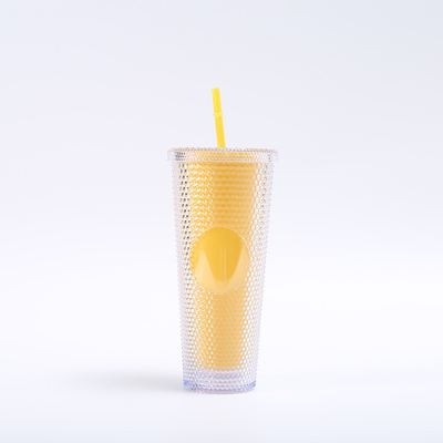 DIY Πυροβόλητο Tumbler με Κεπάκι και Φέτος Επαναχρησιμοποιήσιμο πλαστικό Ακρυλικό Κύπελλο Διπλής Τείχνης Ιριδής Ταξιδιωτικό Tumbler Για Παγωμένο Καφέ Ψυχρό Νερό Smoothie Wide Mouth Spill Proof