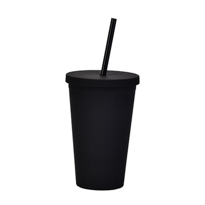 Ελαφρύ Custom Προσαρμοσμένο Μαύρο Ματ πλαστικό Boba Cup 16 Oz πλαστικό tumbler με κάλυμμα και άχυρο διπλή κατασκευή τοίχου 100% BPA δωρεάν