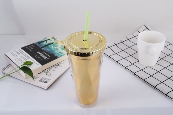 650ml Διπλό στρώμα ηλεκτροπληρωμένο πλαστικό φλιτζάνι από άχυρο καλοκαίρι με κάλυμμα Διαφανές φλιτζάνι νερού Δημιουργικό φλιτζάνι χυμού